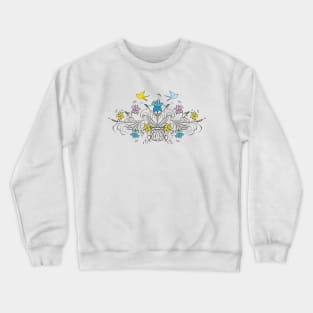 Shabby Chic vintage lily flowers bouquet and birds 2 Crewneck Sweatshirt